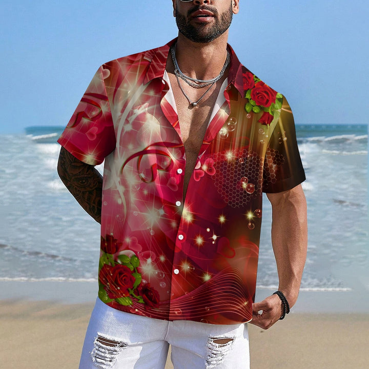 Valentine's Day Love Roses Print Short Sleeve Shirt 2412007602