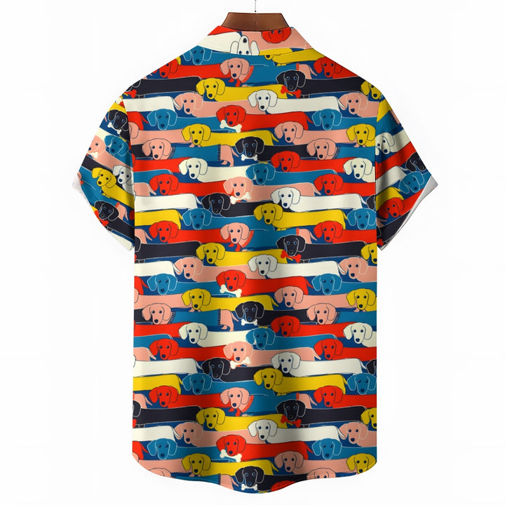 Men's Colorful Dachshund Casual Short Sleeve Shirt 2405000207