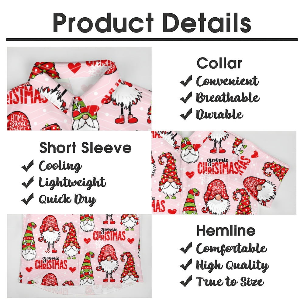 Christmas Gnome Print Casual Short Sleeve Shirt 2410006318