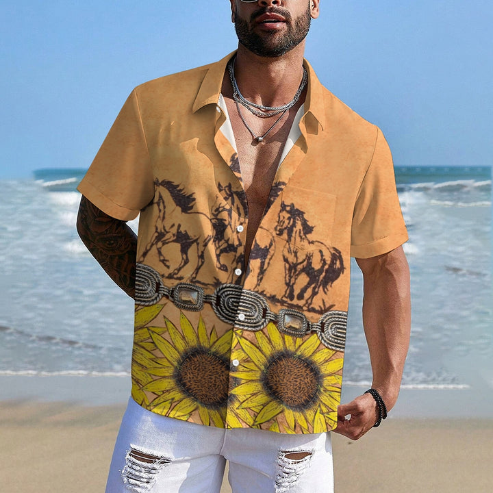 Horses And Sunflowers Decoration Print Casual Shirt 2412008035