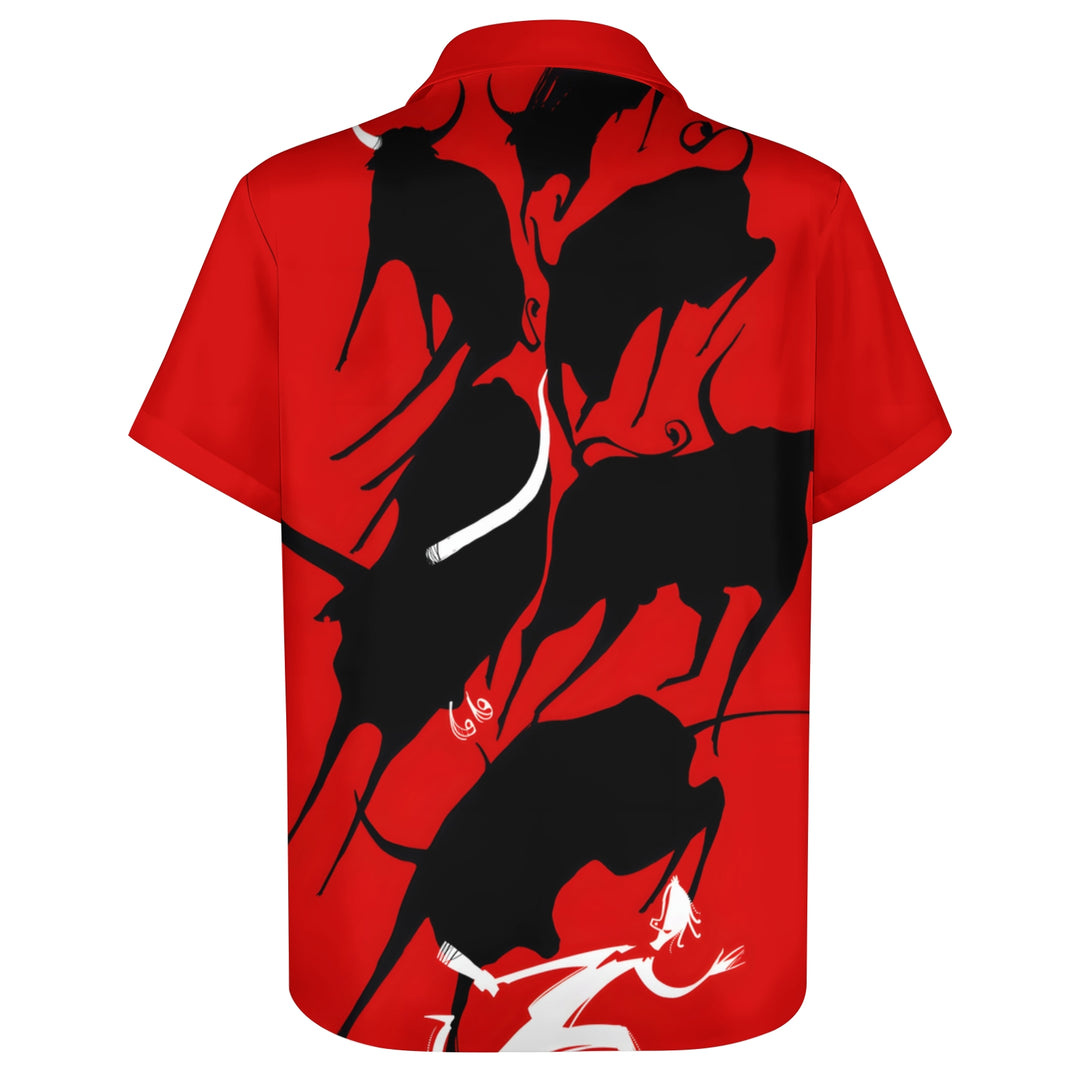 Bullfighting Theme Running Of The Bulls Festival Casual Short Sleeve Shirt 2403000789