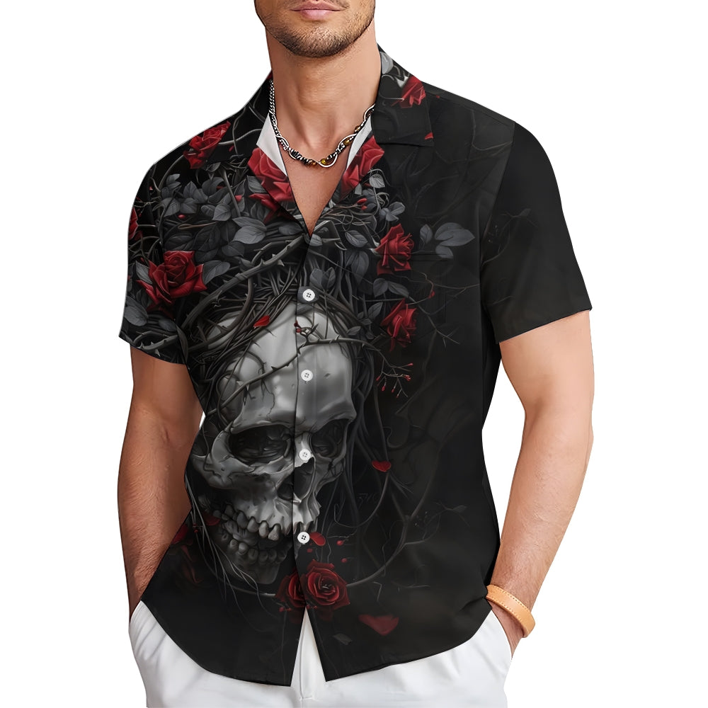 Skull and Roses Hawaiian Short Sleeve Shirt 2412008540