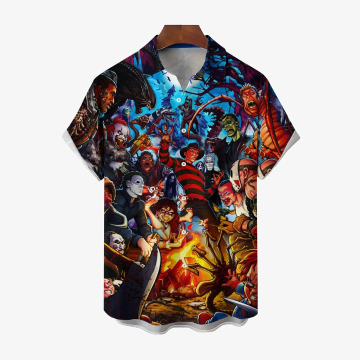 Horror Character Cartoon Prints Casual Short Sleeve Shirt 2411000302