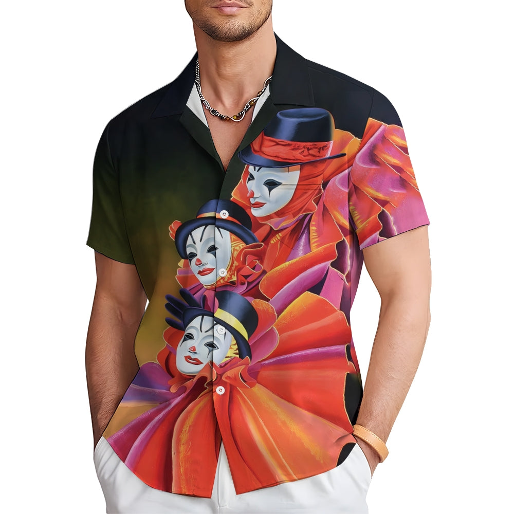 Mask Drama Print Casual Short Sleeve Shirt 2410003341