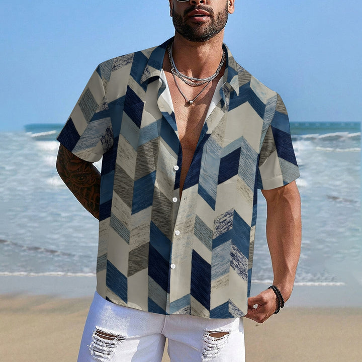 Retro Texture Geometric Print Casual Large Size Short Sleeve Shirt 2407002074