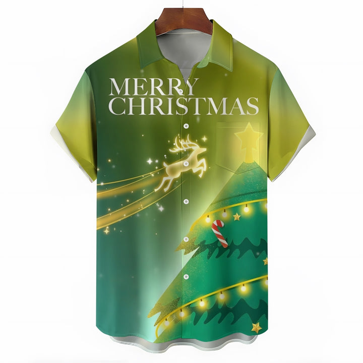 Christmas Tree Glowing Christmas Tree Print Casual Shirt 2412006470