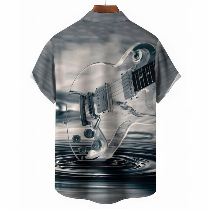 Guitar Print Casual Oversized Short Sleeve Shirt 2406003210