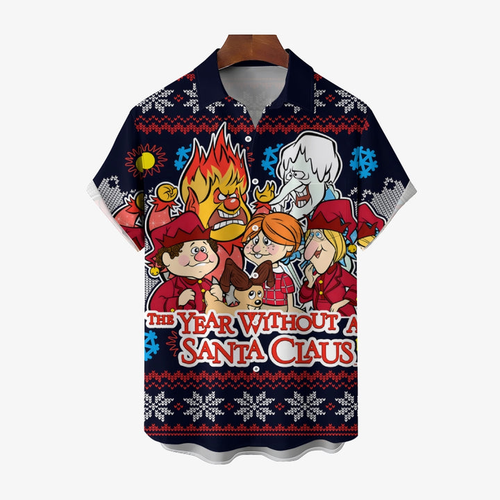 Santa Claus Cartoon Casual Short Sleeve Shirt 2409008997