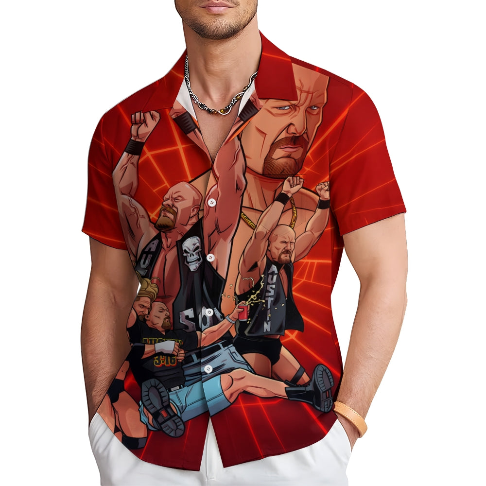 Cartoon WWE Wrestler Print Casual Short Sleeve Shirt 2409004544