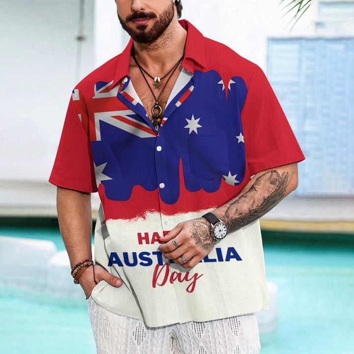 Happy Australia Day Print Short Sleeve Shirt 2411013423