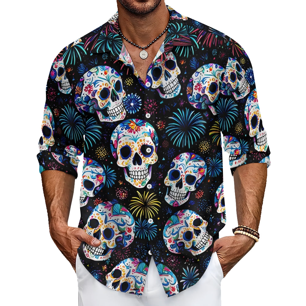 Men's Casual Mexican Culture Skull Printed Long Sleeve Shirt 2411002594