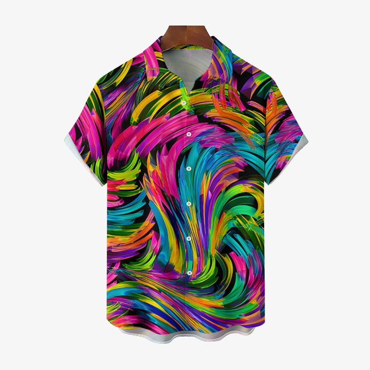 Colorful Texture Spiral Print Casual Large Size Short-Sleeved Shirt 2407001294