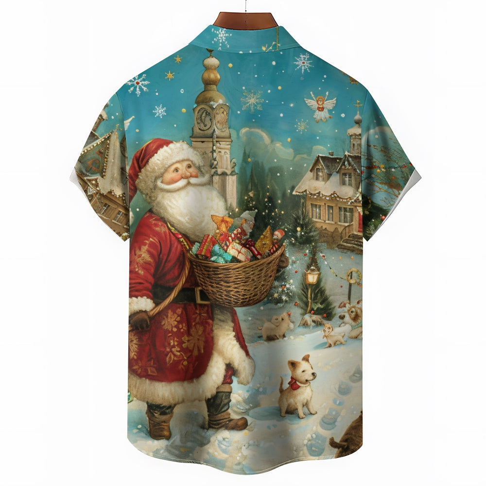 Santa Claus And Puppy Casual Short Sleeve Shirt 2410005859