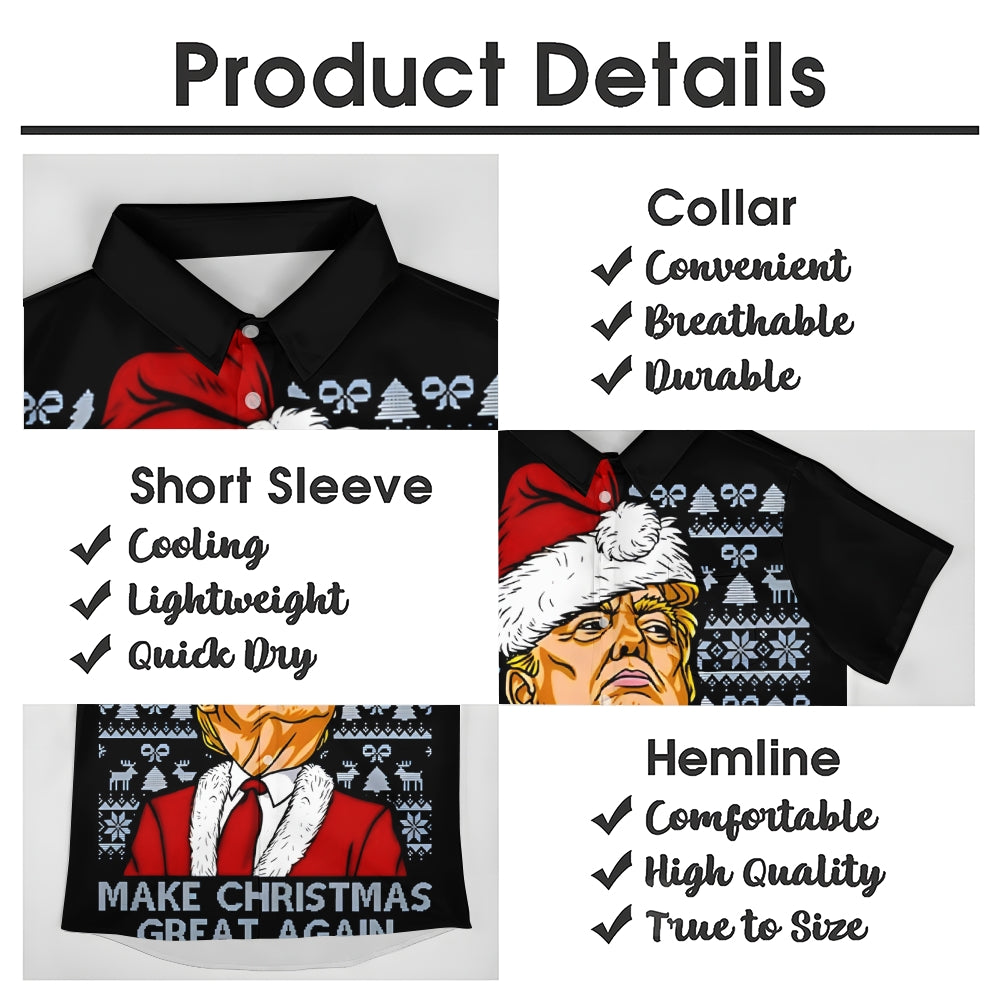 Santa Claus Christmas Trump Print Casual Short Sleeve Shirt 2411003687