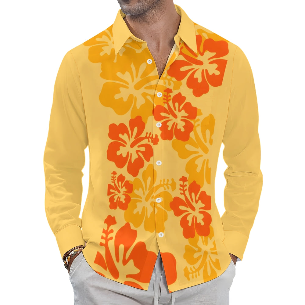 Hawaiian Flowers Printed Long Sleeve Shirt 2411002963