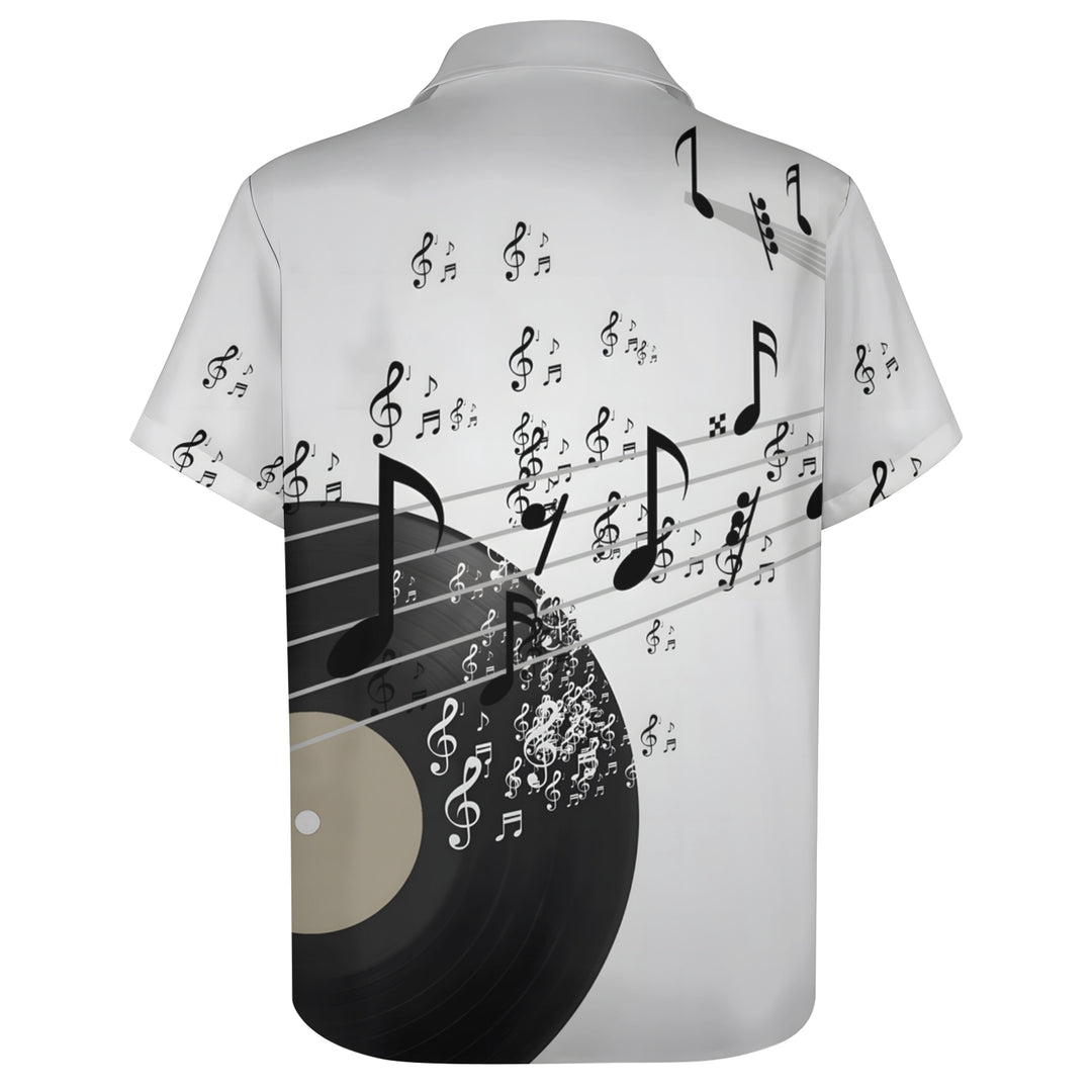 Musical Notes Vinyl Record Print Casual Short Sleeve Shirt 2404000648