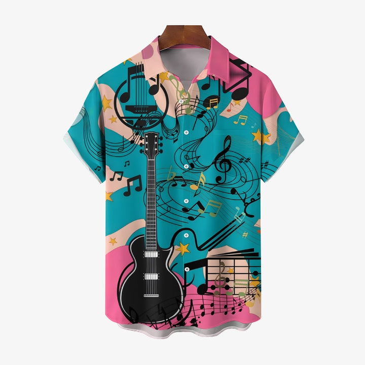 Men's Music Love Guitar Print Short Sleeve Shirt 2412009495