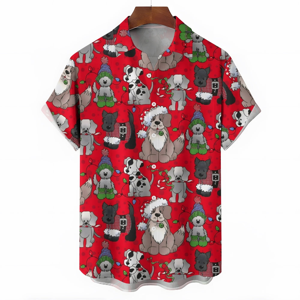 Christmas Lights Puppy Casual Short Sleeve Shirt 2409006144