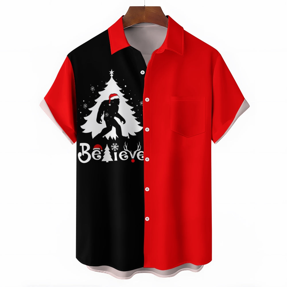 Black Bigfoot Christmas Tree Casual Short Sleeve Shirt 2411003465