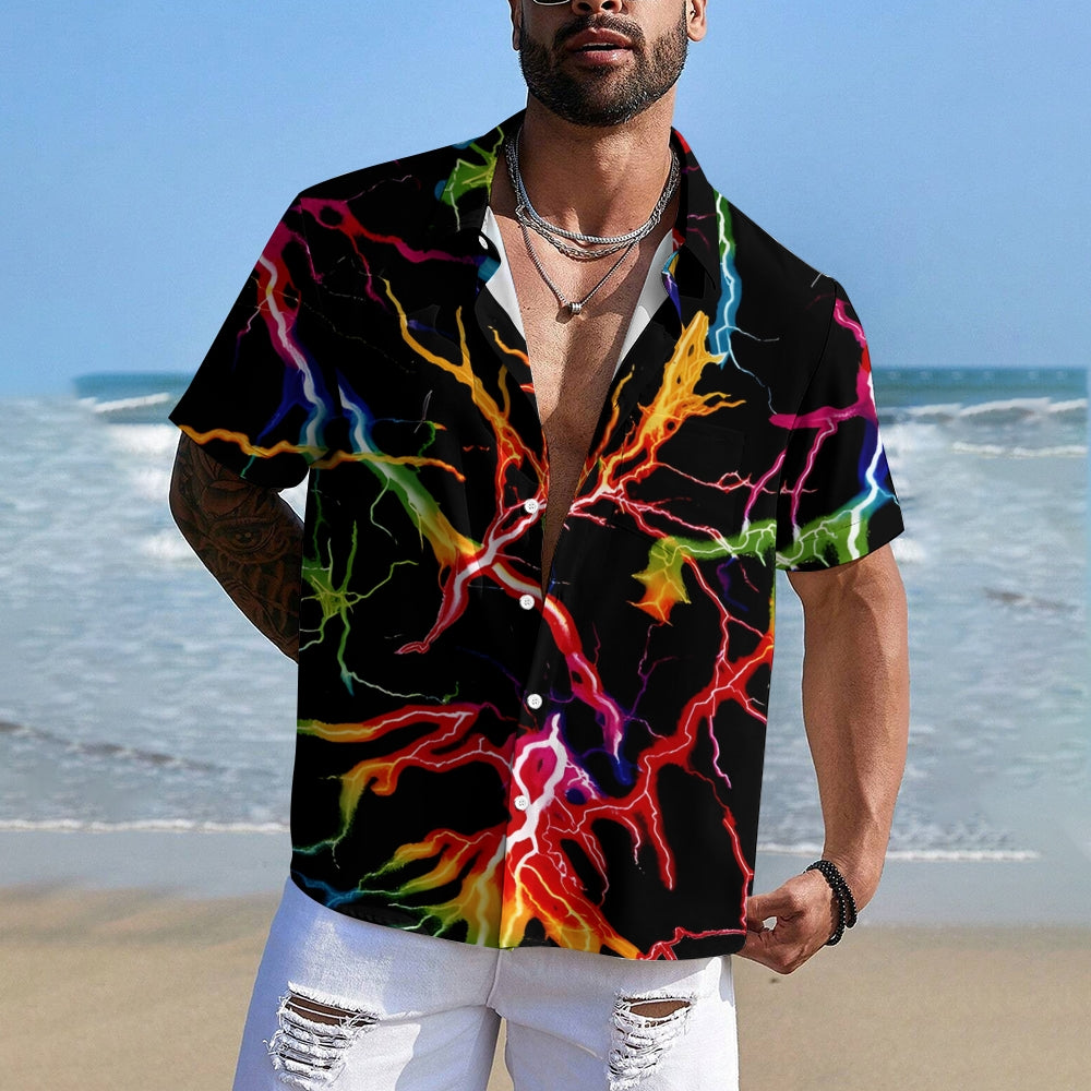 Men's Colorful Lightning Print Casual Short Sleeve Shirt 2410009058