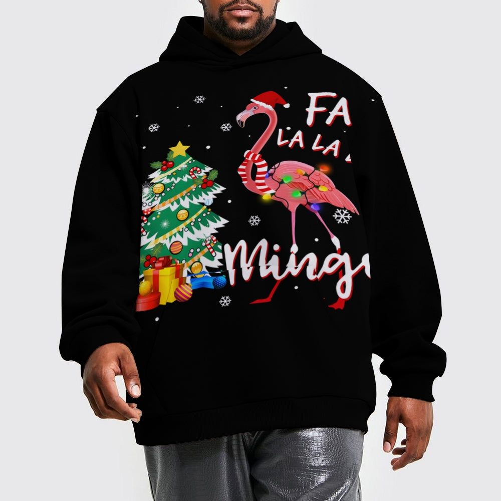 Plue Size Christmas Tree And Flamingo Printed Hoodies 2411009464