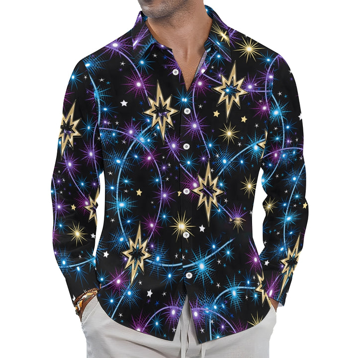 Men's Shiny String Lights Print Long Sleeve Shirt 2410006399