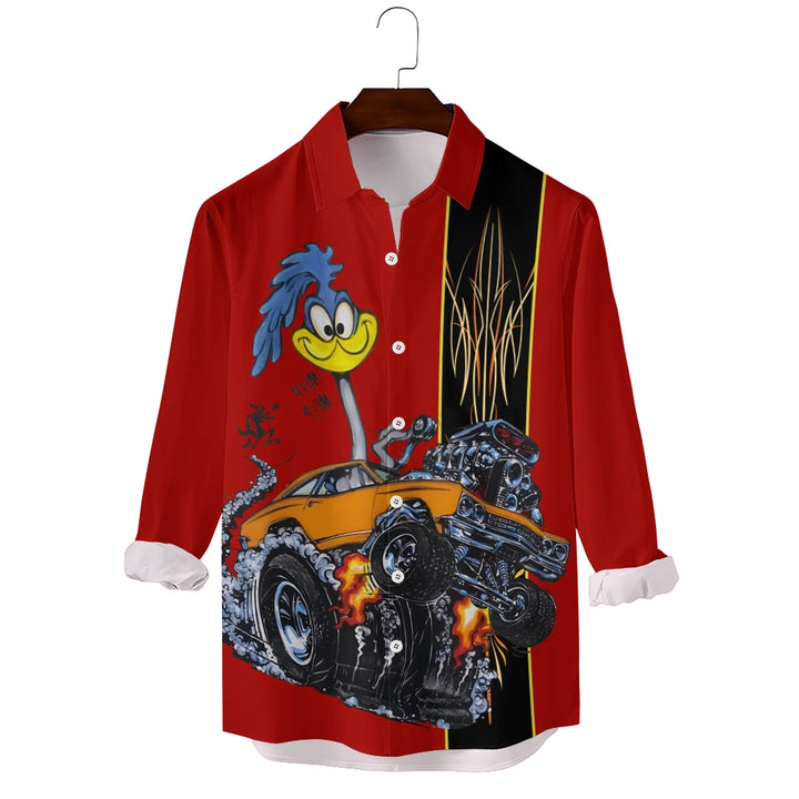 Classic Cartoon Modified Car Printing Long Sleeve Shirt