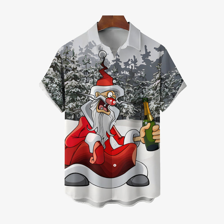 Christmas Santa Claus Drinking Short Sleeve Shirt 2409005122