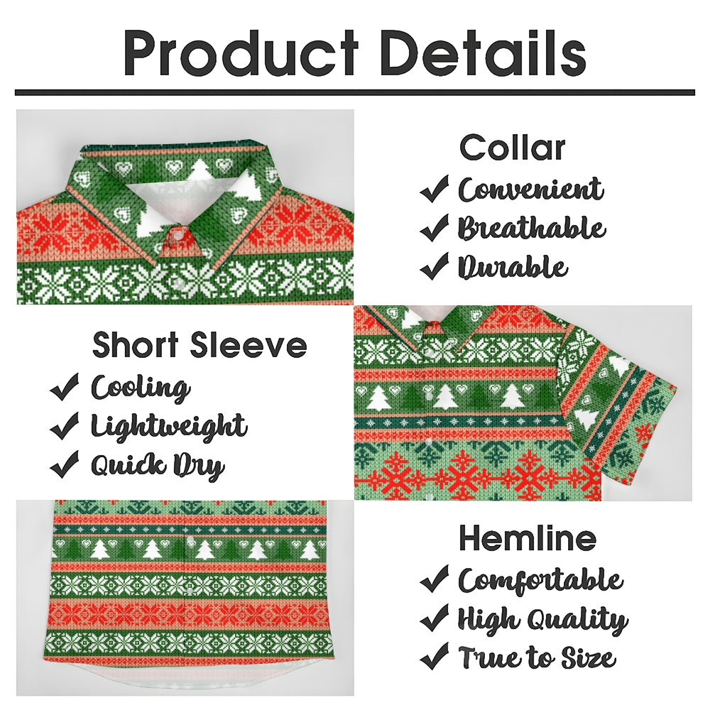 Christmas Knitted Texture 3d Print Casual Short Sleeve Shirt 2411004025