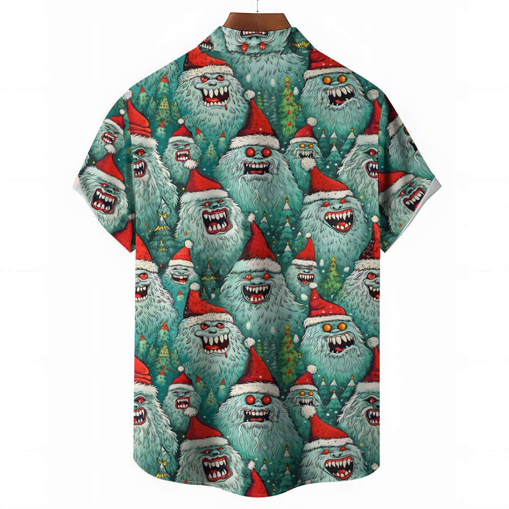 Men's Christmas Snow Monster Casual Short Sleeve Shirt 2411007849