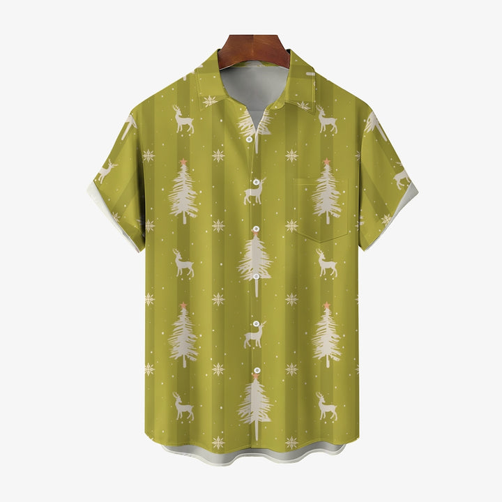 Christmas Tree Snowflake Stripe Print Short Sleeve Shirt 2410006326