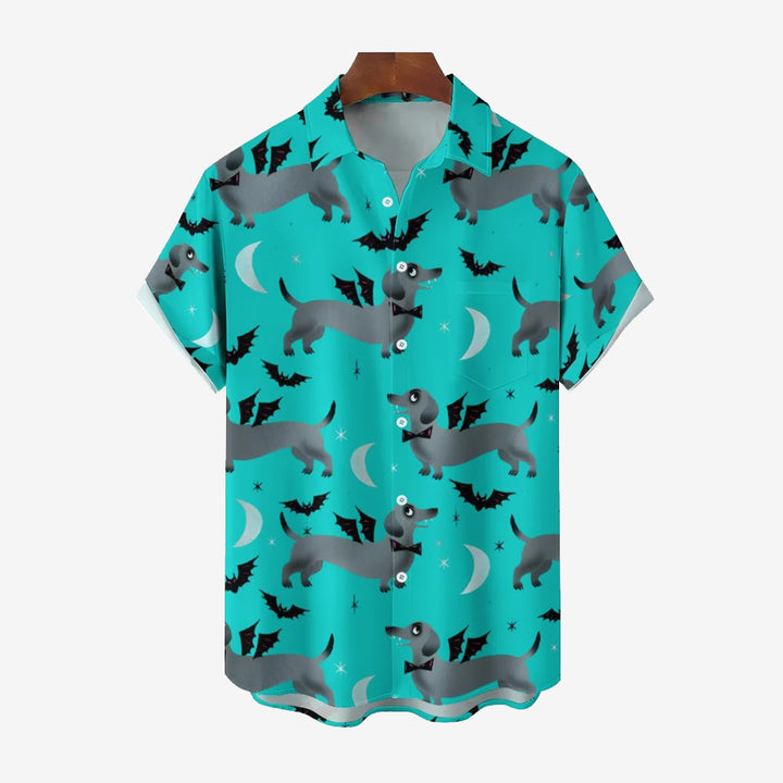 Bat Dachshund Casual Short Sleeve Shirt 2402000086