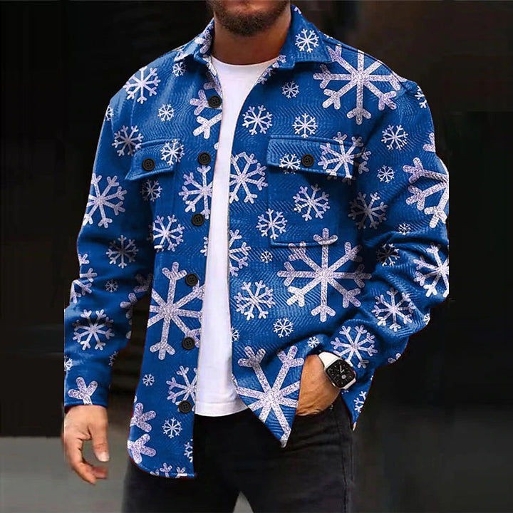 Men's Christmas Scene Printed Long Sleeve Jacket