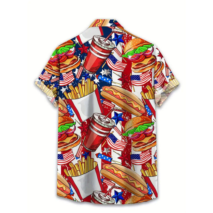 Mens Vibrant American Flag Print Fast Food Graphics Shirt