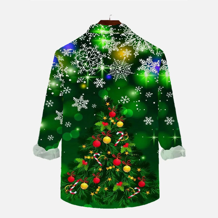 Christmas Tree Multicolor Christmas Light String Printing Long Sleeve Shirt