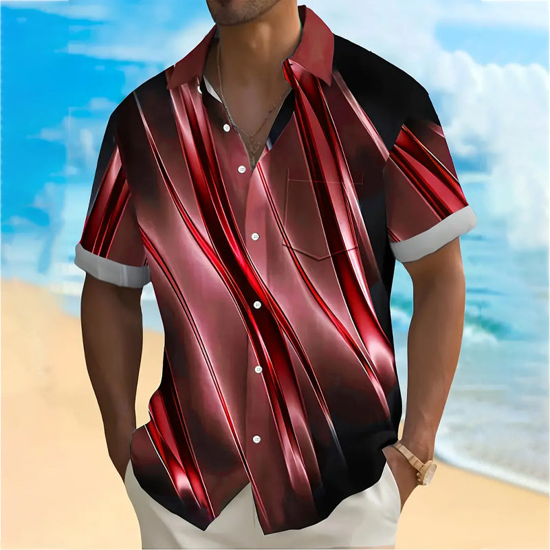 Men's Ombre Gradient Pattern Print Vintage Lapel Collar Short Sleeve Shirt 2407004836