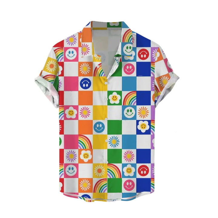 Men's Checkered Smile Short Sleeve Hawaii Shirt