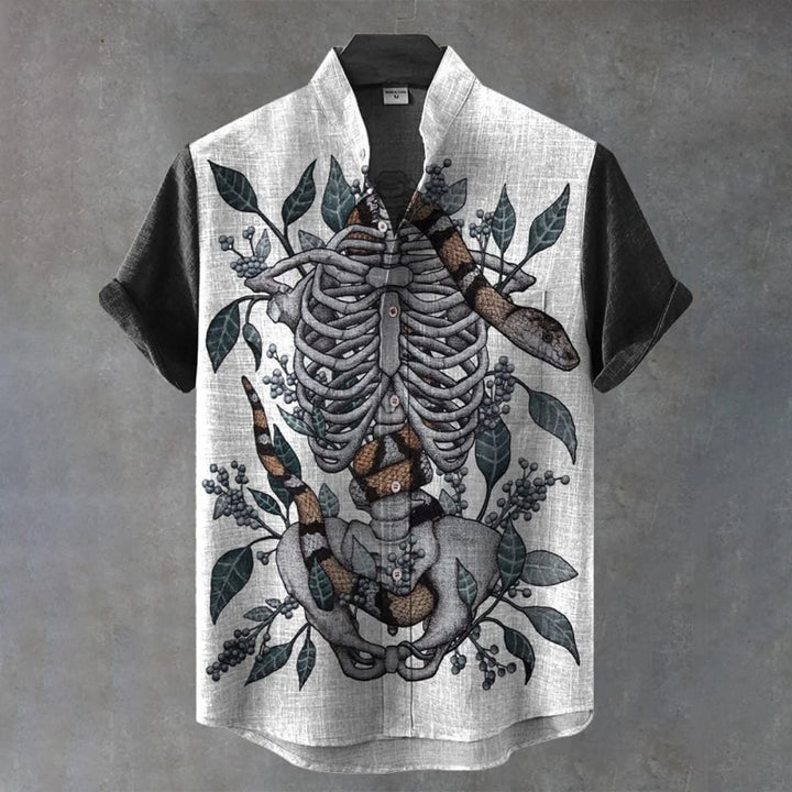 Vintage Snake and Skull Art Print Casual Shirt