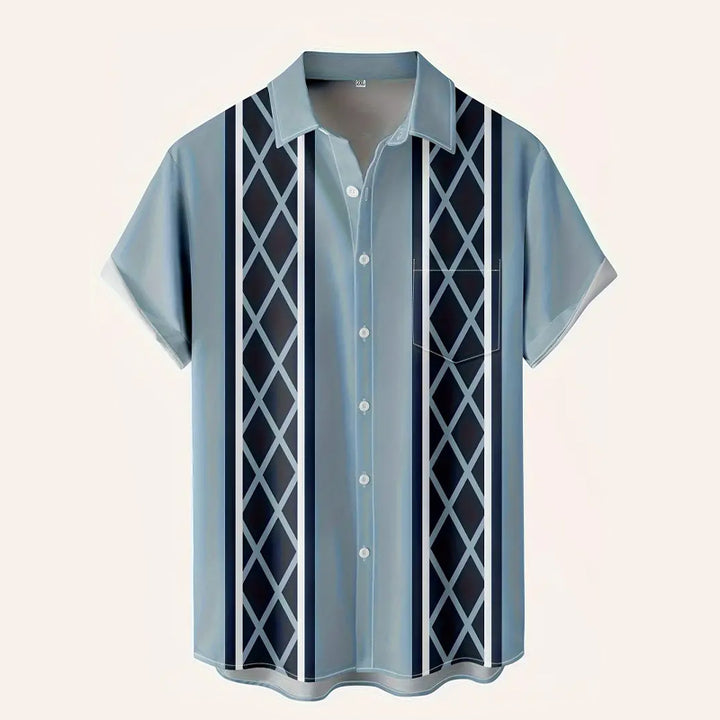 Men's Ethnic Style Stripes Print Short Sleeve Shirt