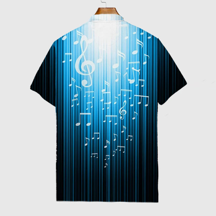 Gradient Blue Stripes And Musical Notes Printing Short Sleeve Polo