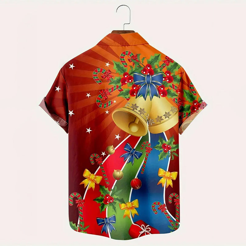 Men's Christmas Ring Print Short Sleeve Shirt