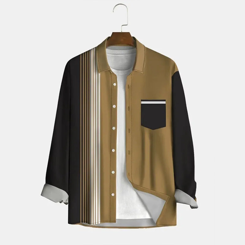 Men's Stripes Printed Vacation Casual Long Sleeve Shirt