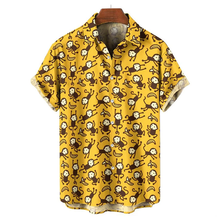 Men's Anime Monkey Graphic Printed Short Sleeve Shirts