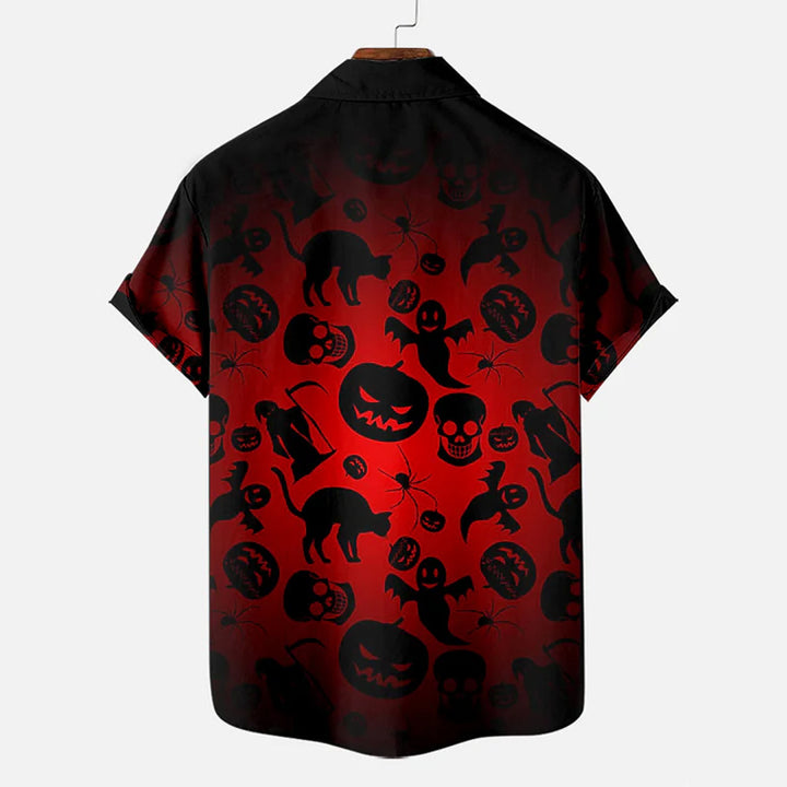 Halloween Black Cat Pumpkin Skull Floral Gradient Shirt