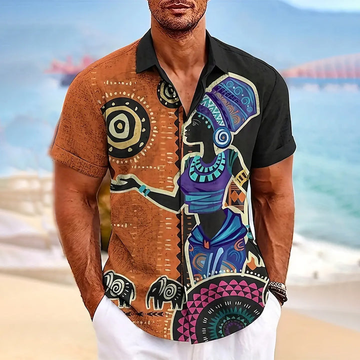 Men's Retro Ethnic Style Short Sleeve Button Down Shirt