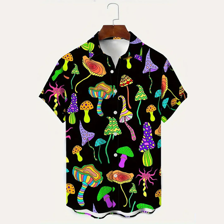 Men's Mushrooms Graphic Print Short Sleeve Shirt