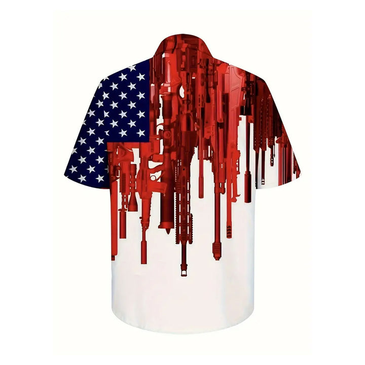 Men's Flag Graphic Print Lapel Button Up Shirt