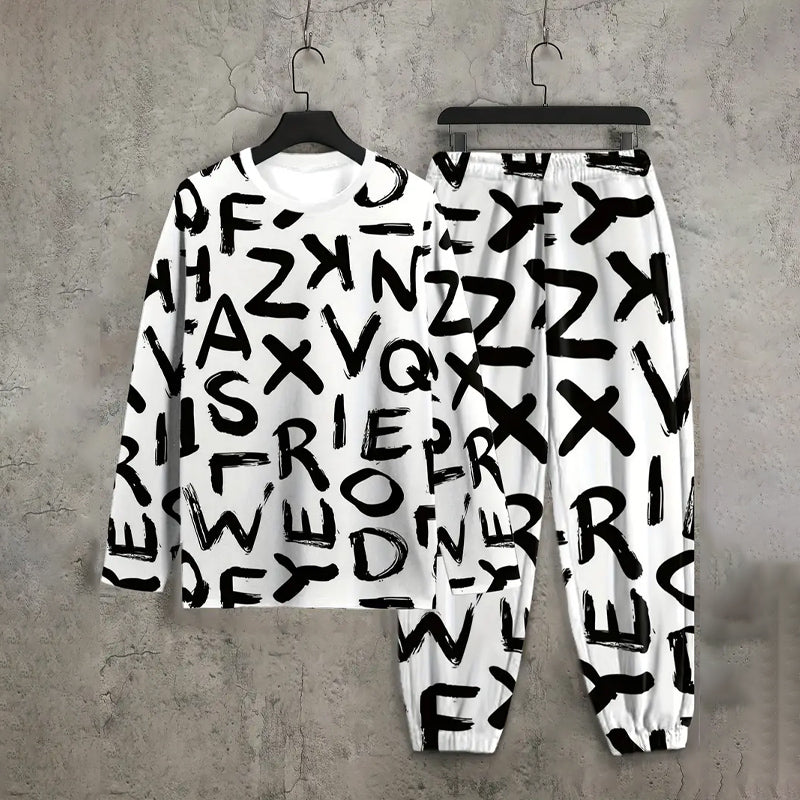 Men's  Letter Print Casual Sweatshirt & Pants Set