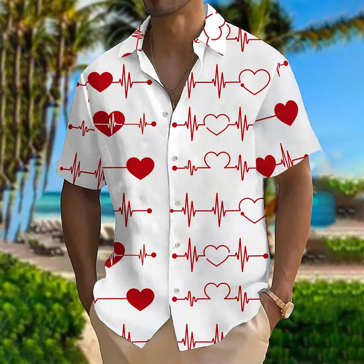 Men's Valentine's Day Love Print Short-sleeved Shirt