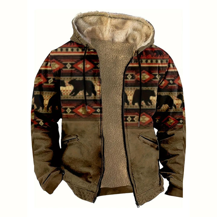 Men's Ethnic Patterns Print Fleece Lining Hooded Jacket